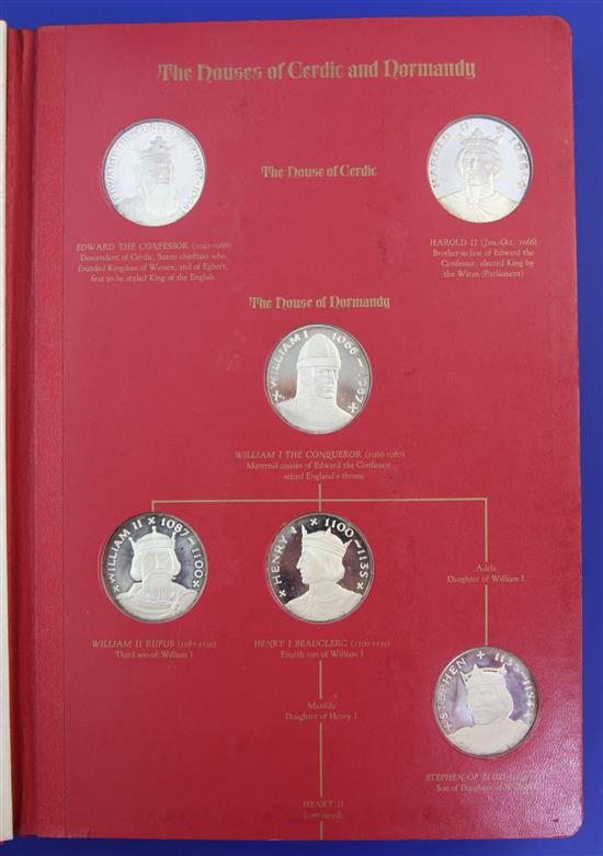 A Kings and Queens of England silver medallion proof collection set by John Pinches, London, 1973,